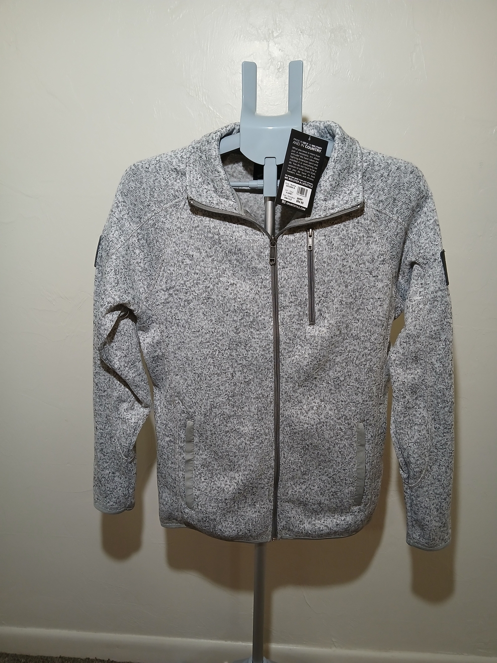 NWT Grunt Style Men's Heather Gray Full Zip Fleece Sweater Jacket Patriotic S